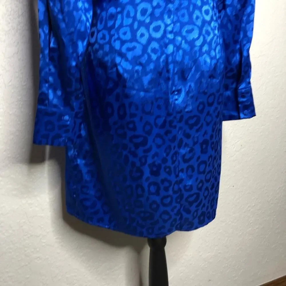 Adelyn Rae bright blue leopard print side drape dress size Large